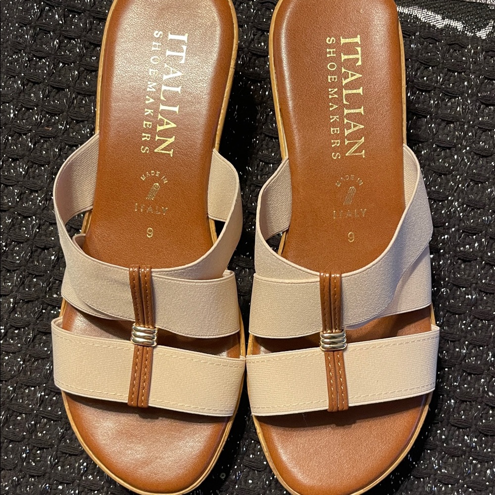 Italian Shoemakers Cream and Brown Sandals